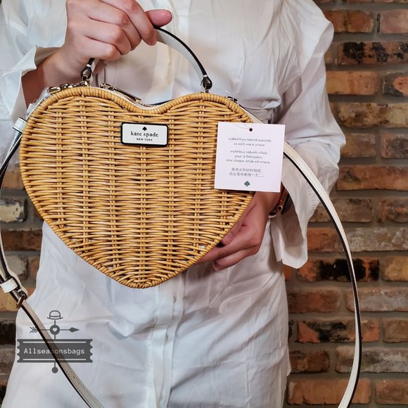 Kate Spade New  Love Shack Wicker Heart Crossbody Neutral Parchment AUTHENTIC - Picture 7 of 8